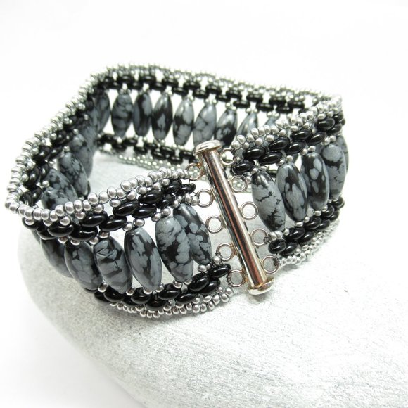 Snowflake Obsidian handwoven bracelet - Picture 6 of 8